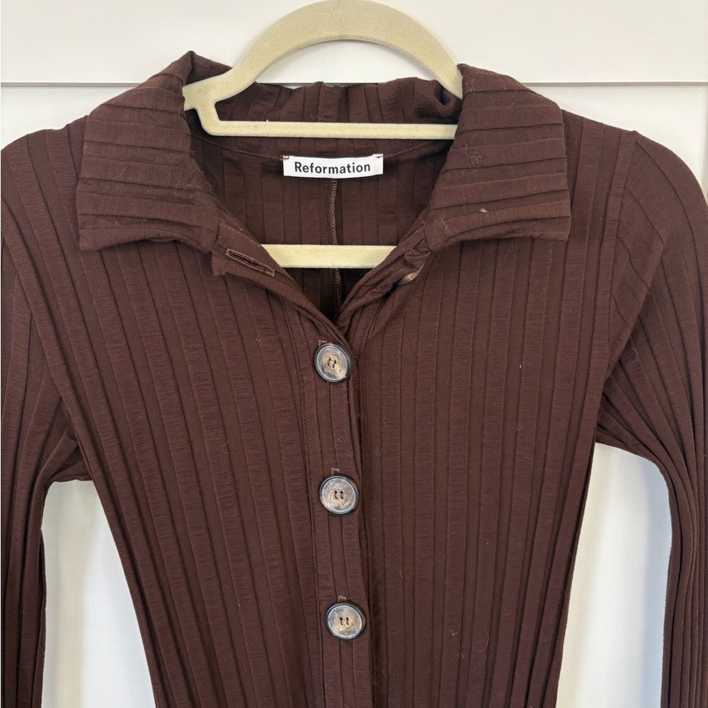 Reformation Brown Ribbed Mini Dress - Picture 2 of 4